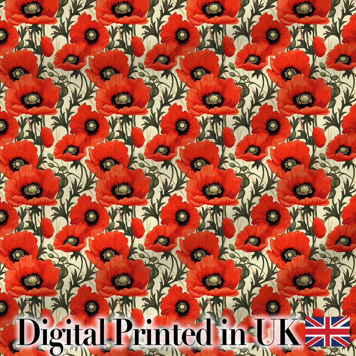 Vintage Poppy Floral Pattern Bold Red Flowers Botanical Seamless Design Digital Print Fabric by the Metre UK Sewing Quilting Textile