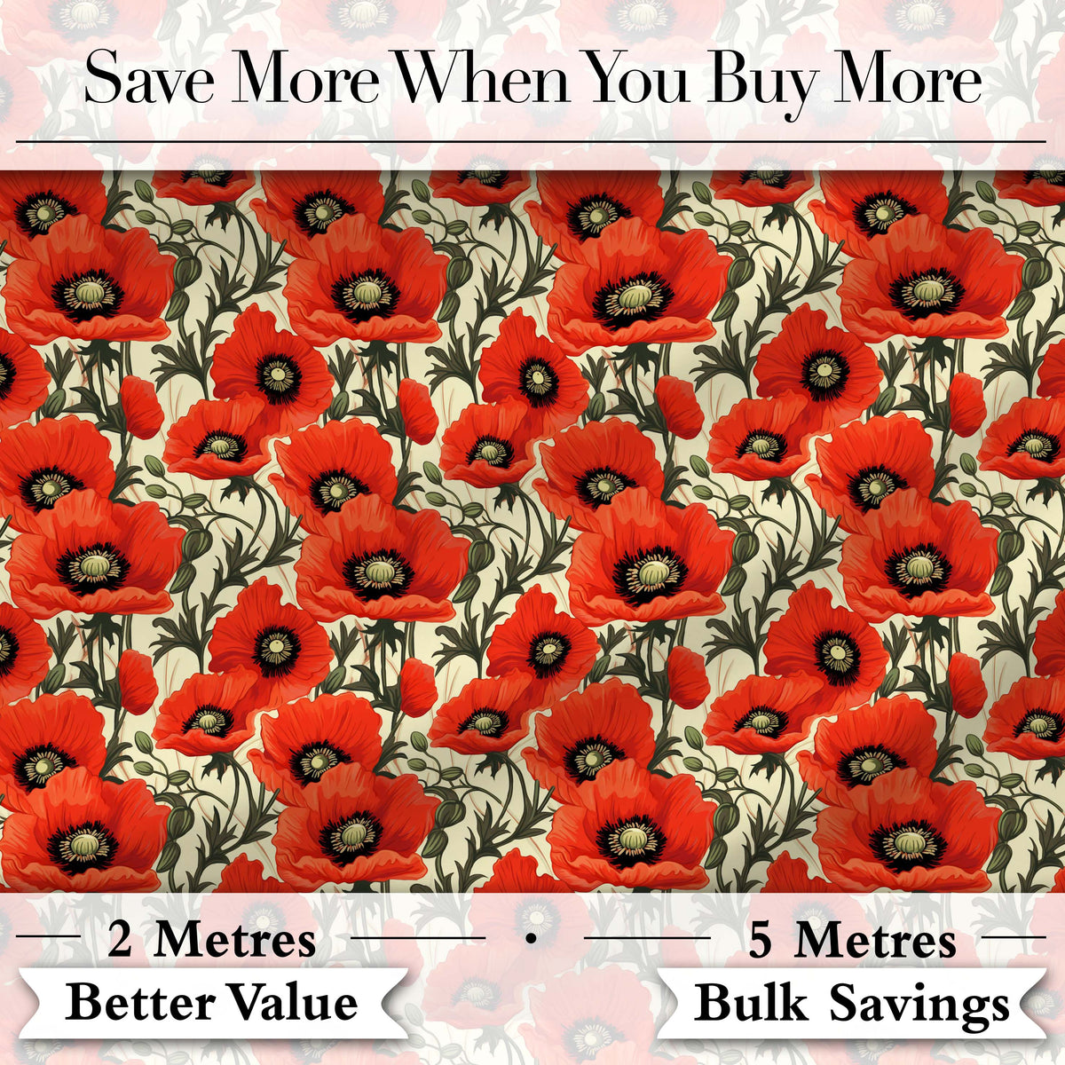 Vintage Poppy Floral Pattern Bold Red Flowers Botanical Seamless Design Digital Print Fabric by the Metre UK Sewing Quilting Textile