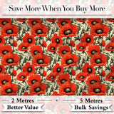 Vintage Poppy Floral Pattern Bold Red Flowers Botanical Seamless Design Digital Print Fabric by the Metre UK Sewing Quilting Textile