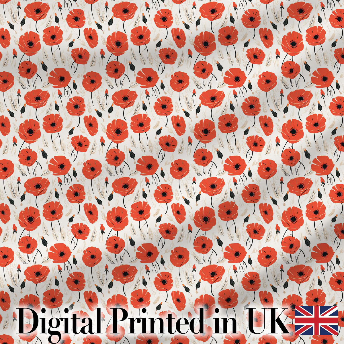 Minimal Red Poppy Floral Pattern Elegant Botanical Seamless Design Digital Print Fabric by the Metre UK Sewing Quilting Textile