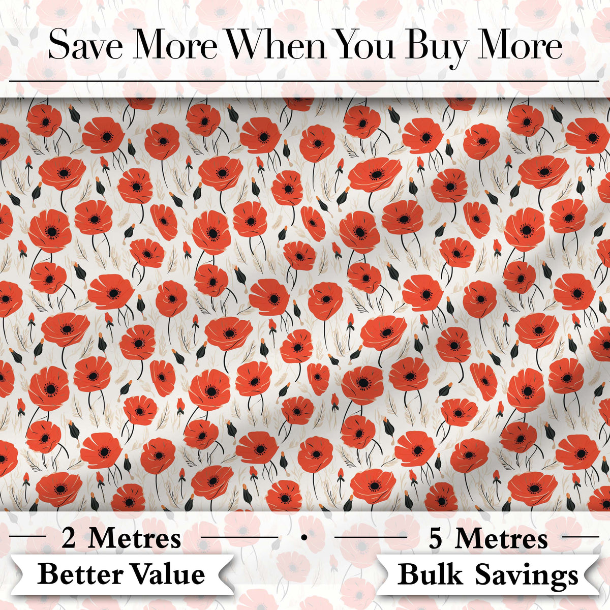 Minimal Red Poppy Floral Pattern Elegant Botanical Seamless Design Digital Print Fabric by the Metre UK Sewing Quilting Textile