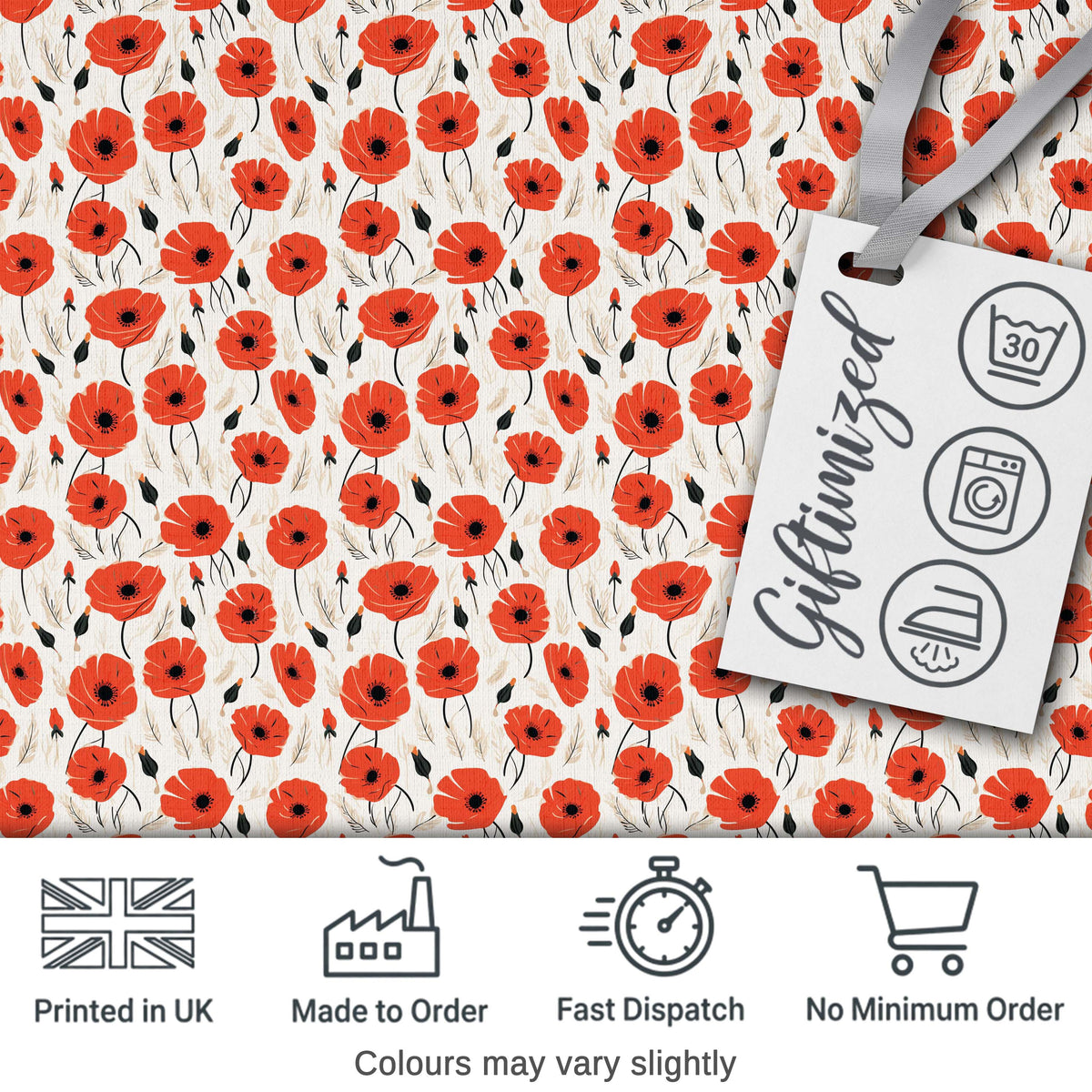 Minimal Red Poppy Floral Pattern Elegant Botanical Seamless Design Digital Print Fabric by the Metre UK Sewing Quilting Textile