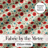 Wildflower Poppy Pattern Red and Blue Botanical Seamless Vintage Style Digital Print Fabric by the Metre UK Sewing Quilting Textile