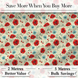 Wildflower Poppy Pattern Red and Blue Botanical Seamless Vintage Style Digital Print Fabric by the Metre UK Sewing Quilting Textile