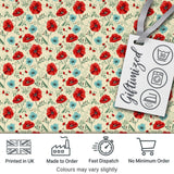 Wildflower Poppy Pattern Red and Blue Botanical Seamless Vintage Style Digital Print Fabric by the Metre UK Sewing Quilting Textile