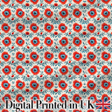 Folk Art Floral Pattern Red Flowers Scandinavian Style Seamless Design Digital Print Fabric by the Metre UK Sewing Quilting Textile