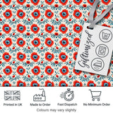 Folk Art Floral Pattern Red Flowers Scandinavian Style Seamless Design Digital Print Fabric by the Metre UK Sewing Quilting Textile