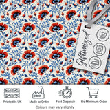 Red and Blue Poppy Floral Pattern Elegant Botanical Seamless Design Digital Print Fabric by the Metre UK Sewing Quilting Textile