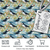 Vintage Puffin Bird and Floral Pattern Botanical Coastal Seamless Design Digital Print Fabric by the Metre UK Sewing Quilting Textile