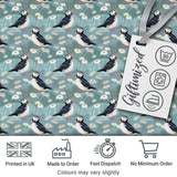 Puffin and Daisy Field Pattern Soft Blue Nature Seamless Design Digital Print Fabric by the Metre UK Sewing Quilting Textile