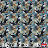 Painterly Puffin Coastal Pattern Artistic Wildlife Seamless Design Digital Print Fabric by the Metre UK Sewing Quilting Textile