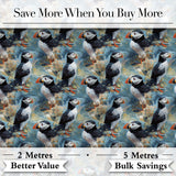 Painterly Puffin Coastal Pattern Artistic Wildlife Seamless Design Digital Print Fabric by the Metre UK Sewing Quilting Textile