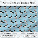 Minimal Puffin Bird Pattern Clean Blue Background Seamless Design Digital Print Fabric by the Metre UK Sewing Quilting Textile