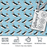 Minimal Puffin Bird Pattern Clean Blue Background Seamless Design Digital Print Fabric by the Metre UK Sewing Quilting Textile