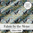 Puffin Birds Perched on Cliff with Floral Details Seamless Pattern Digital Print Fabric by the Metre UK Sewing Quilting Textile