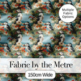 Vintage Style Puffin Birds with Floral Garden Seamless Pattern Digital Print Fabric by the Metre UK Sewing Quilting Textile