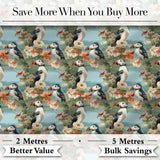 Vintage Style Puffin Birds with Floral Garden Seamless Pattern Digital Print Fabric by the Metre UK Sewing Quilting Textile