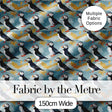 Minimal Puffin Birds with Abstract Waves Seamless Pattern Digital Print Fabric by the Metre UK Sewing Quilting Textile