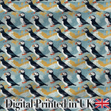 Minimal Puffin Birds with Abstract Waves Seamless Pattern Digital Print Fabric by the Metre UK Sewing Quilting Textile