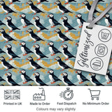 Minimal Puffin Birds with Abstract Waves Seamless Pattern Digital Print Fabric by the Metre UK Sewing Quilting Textile