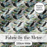 Cute Puffin Birds Watercolor Seamless Pattern Coastal Nature Wildlife Design Digital Print Fabric by the Metre UK Sewing Quilting Textile