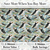 Cute Puffin Birds Watercolor Seamless Pattern Coastal Nature Wildlife Design Digital Print Fabric by the Metre UK Sewing Quilting Textile