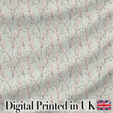 Delicate Pink Blossom Branches Seamless Floral Pattern Soft Sage Background Digital Print Fabric by the Metre UK Sewing Quilting Textile
