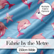 Cute Pink Dolphins and Starfish Seamless Ocean Pattern Soft Blue Background Digital Print Fabric by the Metre UK Sewing Quilting Textile