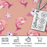Cute Pink Dolphins and Starfish Seamless Ocean Pattern Peach Background Digital Print Fabric by the Metre UK Sewing Quilting Textile
