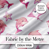 Cute Pink Dolphins and Starfish Seamless Ocean  Light Grey Background Digital Print Fabric by the Metre UK Sewing Quilting Textile