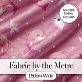 Cute Pink Dolphins and Starfish Seamless Ocean  Pink Polka Dot Background Digital Print Fabric by the Metre UK Sewing Quilting Textile