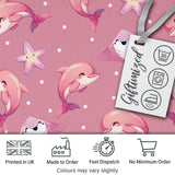 Cute Pink Dolphins and Starfish Seamless Ocean  Pink Polka Dot Background Digital Print Fabric by the Metre UK Sewing Quilting Textile