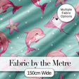 Cute Pink Dolphins and Starfish  Ocean  Mint Green Polka Dot Background Digital Print Fabric by the Metre UK Sewing Quilting Textile