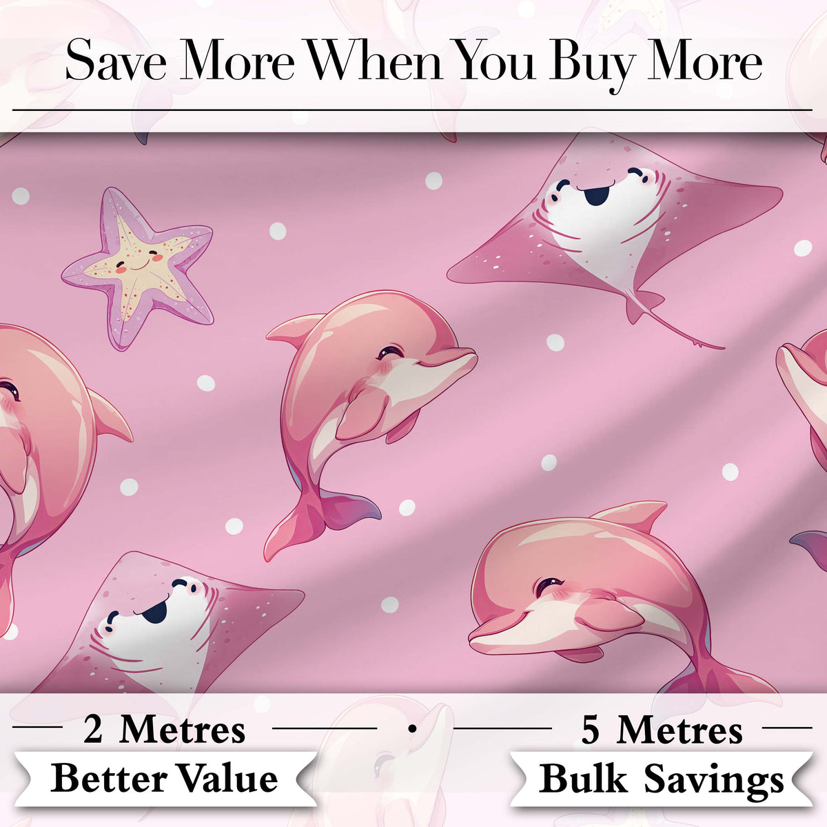 Cute Pink Dolphins and Starfish Seamless Ocean Pattern Pink Background Digital Print Fabric by the Metre UK Sewing Quilting Textile