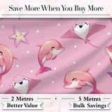 Cute Pink Dolphins and Starfish Seamless Ocean Pattern Pink Background Digital Print Fabric by the Metre UK Sewing Quilting Textile