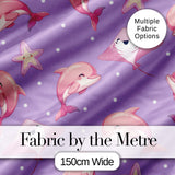 Cute Pink Dolphins and Starfish Seamless Ocean Pattern Purple Background Digital Print Fabric by the Metre UK Sewing Quilting Textile
