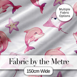 Cute Pink Dolphins and Starfish Seamless Ocean Pattern Light Grey Background Digital Print Fabric by the Metre UK Sewing Quilting Textile