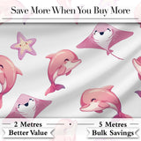 Cute Pink Dolphins and Starfish Seamless Ocean Pattern Light Grey Background Digital Print Fabric by the Metre UK Sewing Quilting Textile