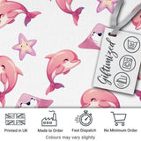 Cute Pink Dolphins and Starfish Seamless Ocean Pattern Light Grey Background Digital Print Fabric by the Metre UK Sewing Quilting Textile