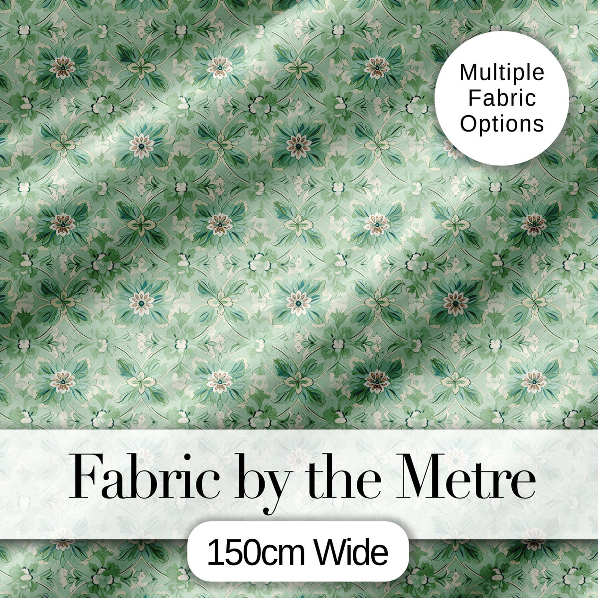 Elegant Green Floral Medallion Seamless Pattern Vintage Botanical Design Digital Print Fabric by the Metre UK Sewing Quilting Textile