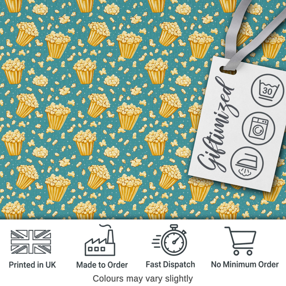 Golden Popcorn Buckets and Scattered Kernels on Blue Background  Snack  Digital Print Fabric by the Metre UK Sewing Quilting Textile
