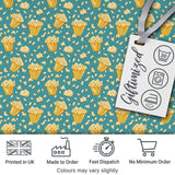 Golden Popcorn Buckets and Scattered Kernels on Blue Background  Snack  Digital Print Fabric by the Metre UK Sewing Quilting Textile