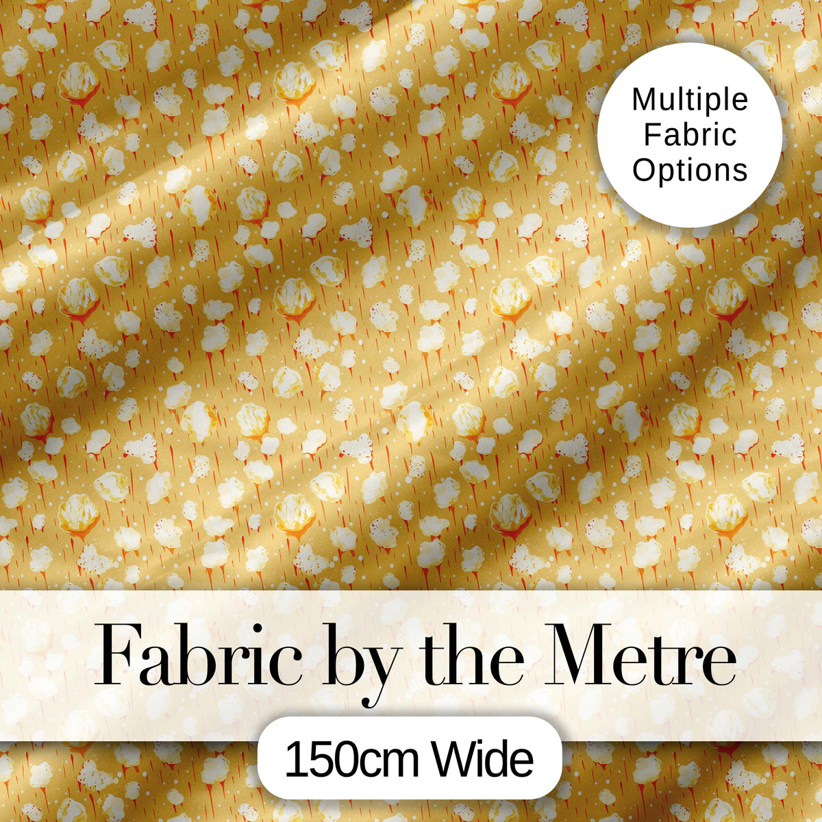 Light Butter Popcorn Pieces on Warm Yellow Background Seamless Food Pattern Digital Print Fabric by the Metre UK Sewing Quilting Textile