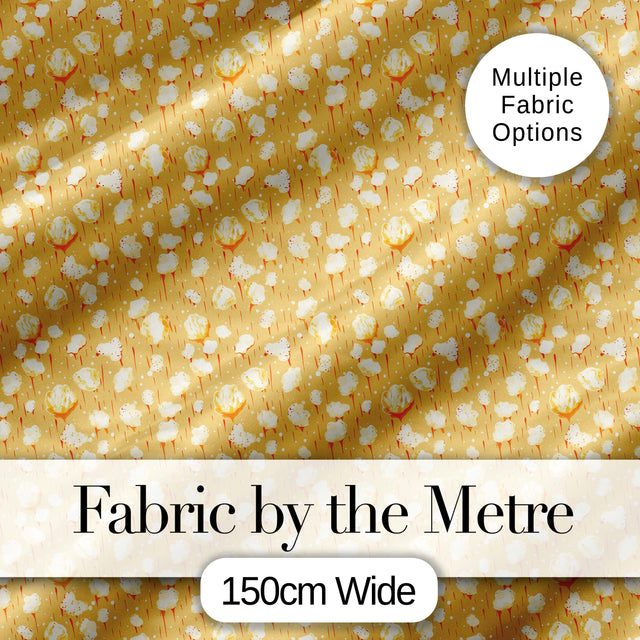 Light Butter Popcorn Pieces on Warm Yellow Background Seamless Food Pattern Digital Print Fabric by the Metre UK Sewing Quilting Textile