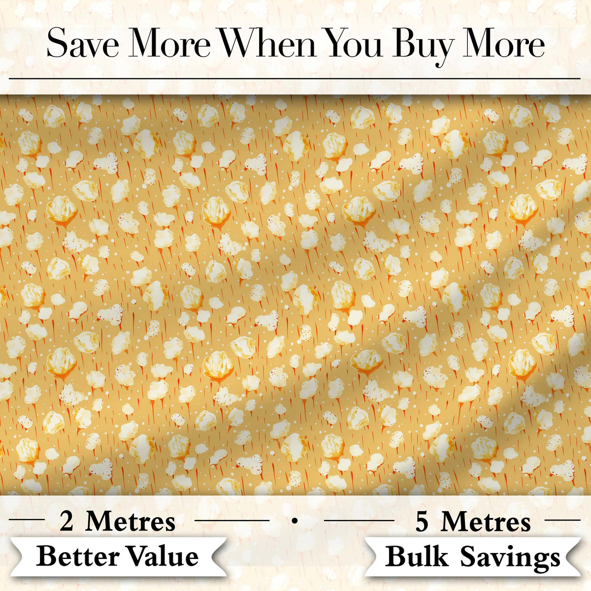 Light Butter Popcorn Pieces on Warm Yellow Background Seamless Food Pattern Digital Print Fabric by the Metre UK Sewing Quilting Textile