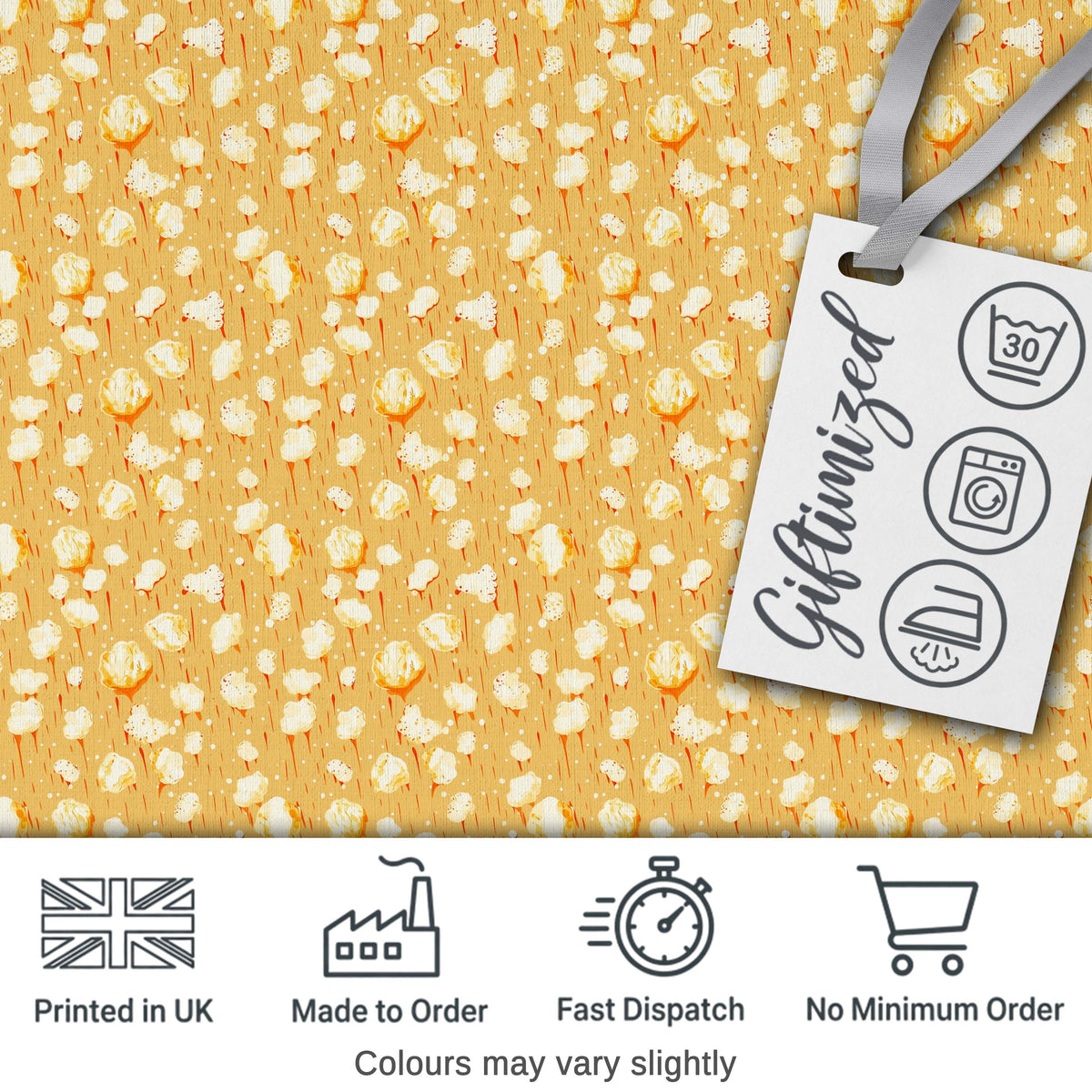 Light Butter Popcorn Pieces on Warm Yellow Background Seamless Food Pattern Digital Print Fabric by the Metre UK Sewing Quilting Textile