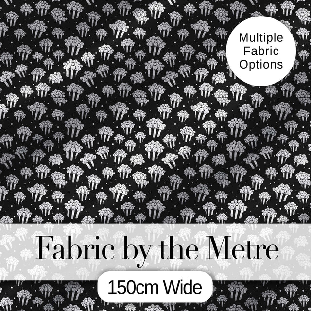 Minimal Monochrome Popcorn Buckets on Black Background Seamless Pattern Digital Print Fabric by the Metre UK Sewing Quilting Textile