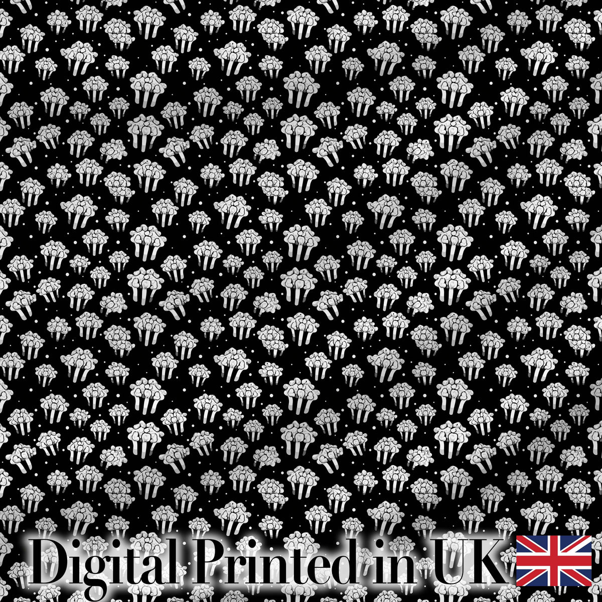 Minimal Monochrome Popcorn Buckets on Black Background Seamless Pattern Digital Print Fabric by the Metre UK Sewing Quilting Textile
