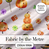 Cute Watercolor Pumpkins and Candy Sweets on Neutral Beige Background   Digital Print Fabric by the Metre UK Sewing Quilting Textile