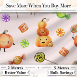 Cute Watercolor Pumpkins and Candy Sweets on Neutral Beige Background   Digital Print Fabric by the Metre UK Sewing Quilting Textile